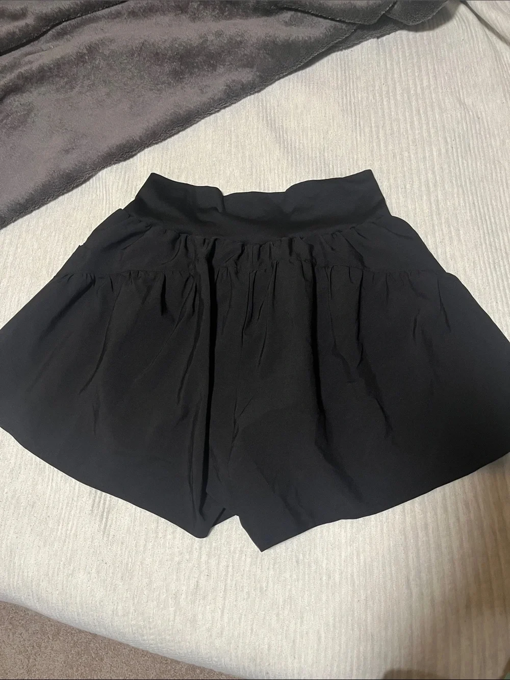 Blooming Jelly Women’s Black Athletic Shorts with Flowy Tiered Overlay (Large)